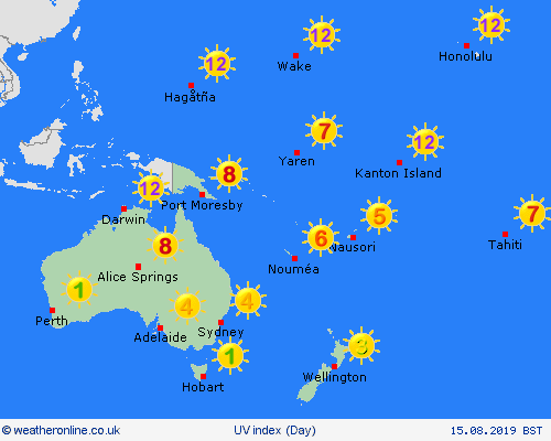 uv index  Oceania Forecast maps