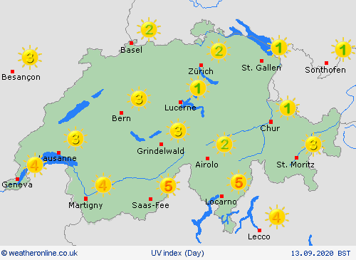 uv index Switzerland Europe Forecast maps