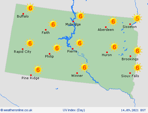 uv index South Dakota North America Forecast maps