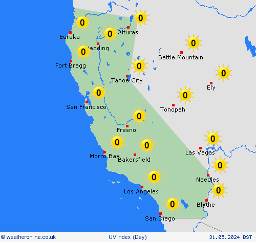 uv index California North America Forecast maps