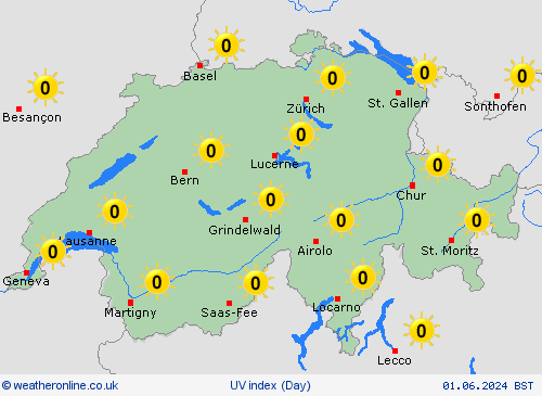 uv index Switzerland Europe Forecast maps