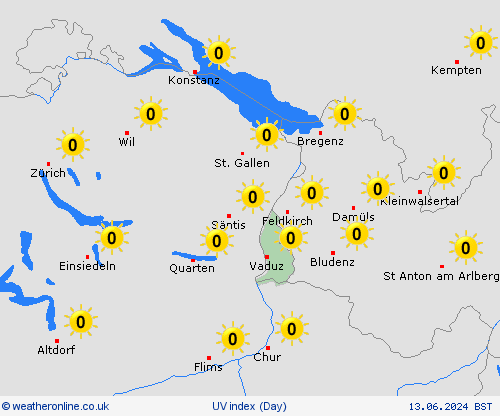 uv index Liechtenstein Europe Forecast maps