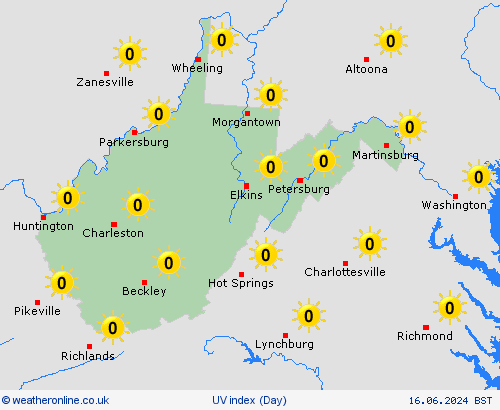 uv index West-Virginia North America Forecast maps