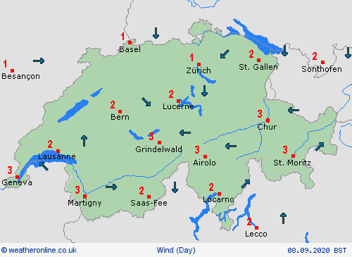 wind Switzerland Europe Forecast maps